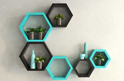 chi tiết Kệ treo tường trang trí hình tổ ong