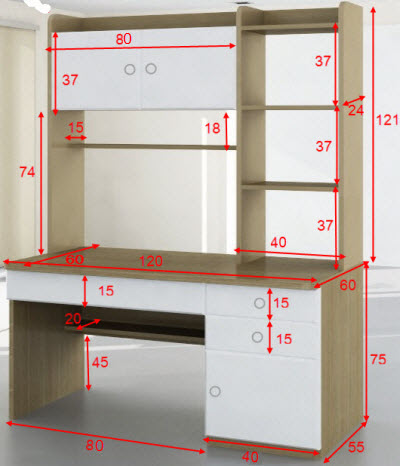 Thiết kế bàn làm việc kết hợp kệ sách