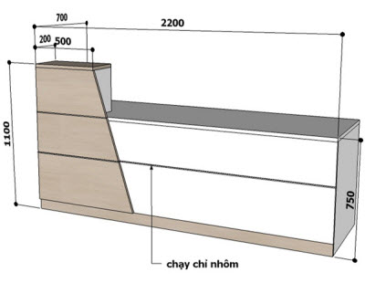 Quầy lễ tân gỗ ép công nghiệp 2m20 QLT01 Gỗ ép MFC Trắng kẻ, vân sồi dáng đẹp