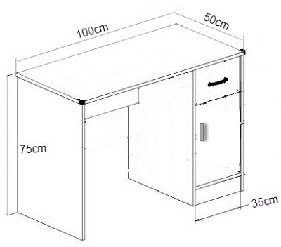 thiết kế Bà n văn phòng 1m gỗ công nghiệp Rộng 1000 x Cao 750 x Sâu 500 (mm)