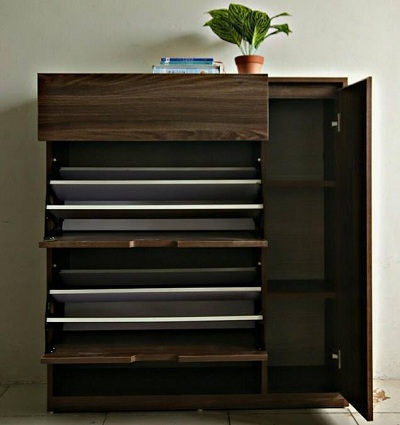Tá»§ giầy thông minh mầu nâu vân gá»— phá»§ melamine cánh láºt