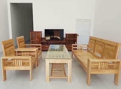 BÀN GHẾ PHÒNG KHÁCH GỖ SỒI THIÊT KẾ ĐẸP