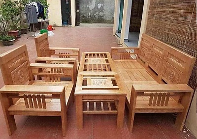 Bộ bàn ghế gỗ sồi phòng khách 1m8