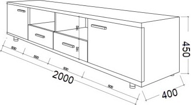Kệ được thiết kế tối giản với 2 ngăn kéo và 2 cánh mở