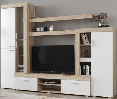 Kệ tivi gỗ công nghiệp 2m5 vân sồi trắng KTV83 ván gỗ ép MDF
