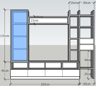 Thiết kế kệ trang trà rộng 180cm giá rẻ