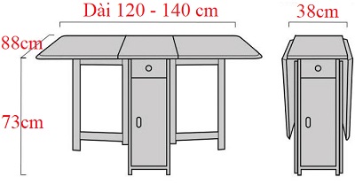 Bản vẽ chi tiết bà n ăn thông minh gấp gá»n 1m2 và 1m4