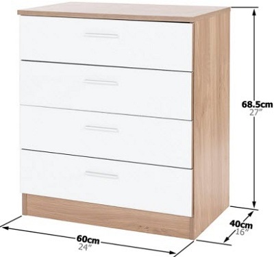 Tủ để đồ gia dụng 4 ngăn kéo gỗ MFC rộng 60cm mầu Xoan và trắng