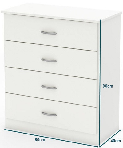 Tủ để đồ 4 ngăn kéo gỗ MDF rộng 80cm mầu trắng