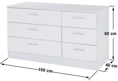 thiết kế Tủ để đồ 6 ngăn kéo gỗ MDF rộng 100cm mầu trắng