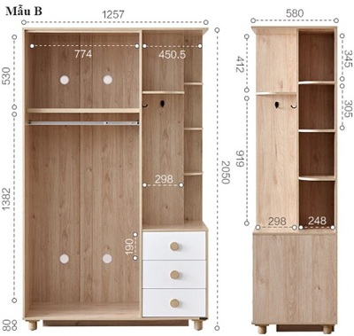 Tủ quần áo trẻ em 1257 cm giá rẻ