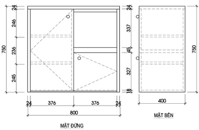 thiết kế Tủ gỗ để đồ gia dụng rộng 80cm mầu trắng