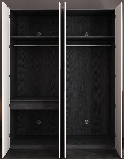 Thiết kế buồng trong Tủ quần áo 4 cánh mở đẹp GMDF138 phủ Melamine Màu trắng - vân gỗ