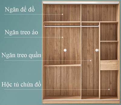 Thiết kế tá»§ quần áo 2 cánh cá»a lùa rá»™ng 159cm