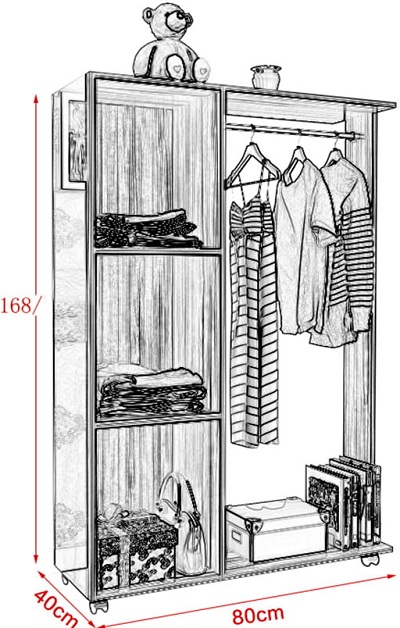 Thiết kế chi tiết tủ quần áo thông minh có bánh xe di chuyển
