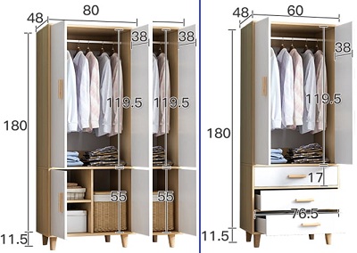 Thiết kế tủ quân áo 80cm có ngăn kéo và không có ngăn kéo