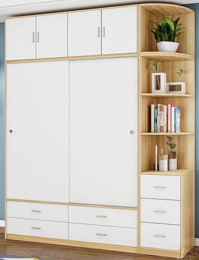 Tá»§ quần áo cá»a lùa vân sồi và trắng 1m4