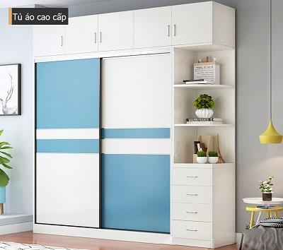 Tủ đựng quần áo gỗ hiện đại cánh trắng kết hợp xanh dương