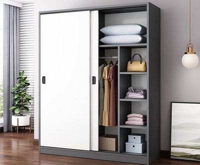 Tủ quần áo gỗ ép 160cm cánh lùa trắng thân tủ màu xám