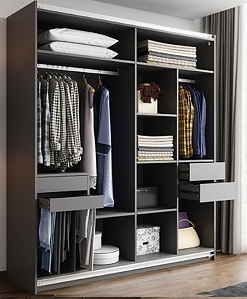 THiết kế chi tiết bố trí ngăn bên trong tủ quần áo gỗ công nghiệp màu xám