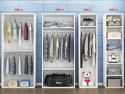 Các mẫu tủ quần áo gỗ ép không cánh
