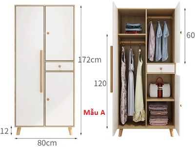 Tủ quần áo chân cao 80cm có 1 ngăn kéo mầu xám kết hợp mà u trắng