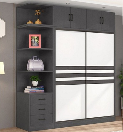 Tủ quần áo mà u đen xám keets hợp cánh trượt mà u trắng 1m6