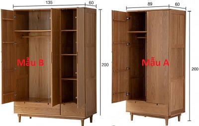 Tủ quần áo gia đình bằng gỗ sồi tự nhiên
