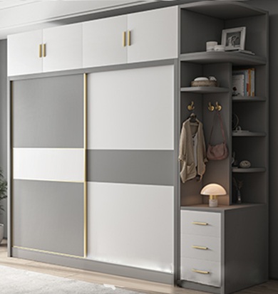 Tủ quần áo 2 cánh cửa lùa trắng xám đẹp