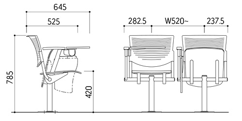 Bàn vẽ chi tiết ghế hội trường gấp Kotobuki Sea TSA-0939T GHT36