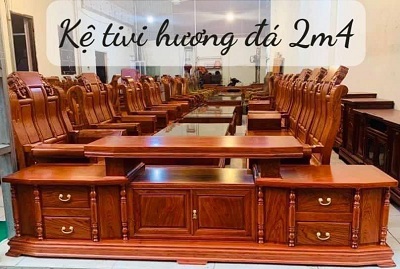 Kệ tivi gỗ hương đá vát cạnh mặt cánh trơn