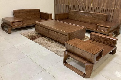 Bàn ghế sofa chân xoắn sang trọng BGG07 Gỗ sồi nga sơn màu nâu