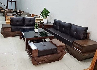 Bà n ghế sofa góc dáng thuyá»n gá»— sồi cao cấp 2700 x 2000 sâu 800mm