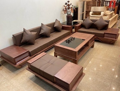 Bà n ghế sofa dáng thuyá»n gá»— sồi hiện đại sÆ¡n mà u óc chó cao cấp BGG05