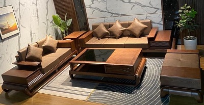 Bàn ghế sofa Gỗ sồi nga sơn màu óc chó BGG06