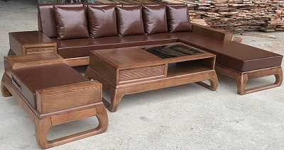 Mẫu Bàn ghế sofa góc chân quỳ gỗ sồi BGG14