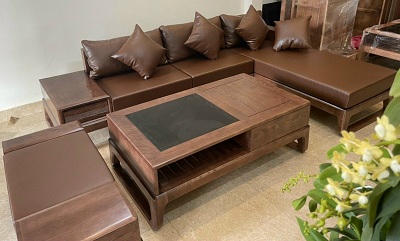 Mẫu Bàn ghế sofa góc chân quỳ gỗ sồi BGG14