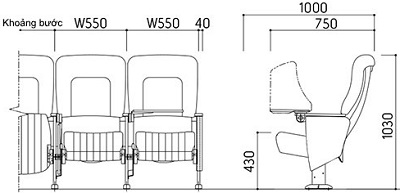 bản vẽ Ghế há»™i trưá»ng kotobuki sea TSA-532537H GHT46 Rá»™ng 55cm vải bá»c