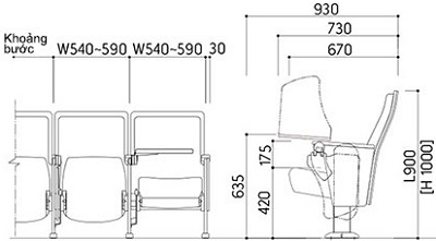 Ghế hội trường có bàn viết chất lượng Nhật Bản TSA-712639L