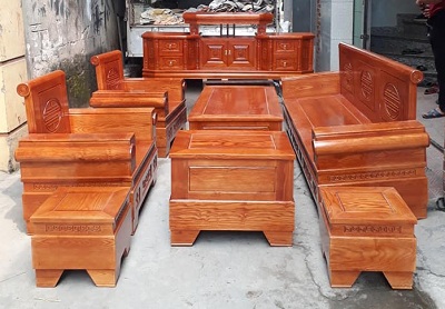 Bà n ghế sofa gỗ tự nhiên Ghế văng dà i : 2300x750mm BGG12