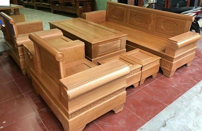 Bà n ghế sofa gỗ tự nhiên Ghế văng dà i : 2300x750mm BGG12