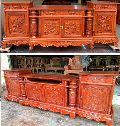 bàn tivi cánh cong chạm khắc đẹp dài 2m4