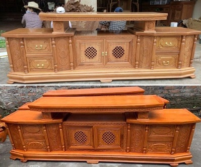 Bà n kệ tivi gỗ gõ đỠcánh đục tổ ong rộng 240cm