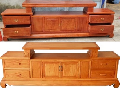 Kệ tivi gá»— gõ đỠ2 tầng dáng trÆ¡n kÃch thước 2400cm