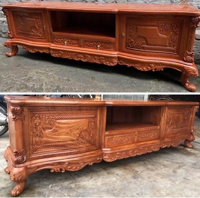 Kệ tivi gỗ hương đá cánh cong 240cm