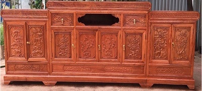 Kệ tivi mõ lồi hương đá chạm khắc tùng trúc cúc mai