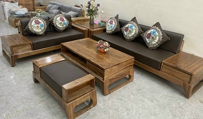 Bàn ghế sofa gỗ hương xám chân quỳ 2m6 hiện đại BGG08 giá rẻ