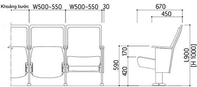 ghế rạp hát hội trường TSA-712638L (Lưng thấp) TSA-712638H (Lưng cao)