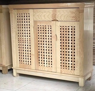 Tủ giầy gỗ sồi 1m 3 cánh nan gỗ đan sơn PU