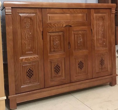 Tủ giầy gỗ sồi nga 1m2 có 4 cánh hiện đại TGV03 4 cánh có ô thoáng khà sơn mà u cánh gián